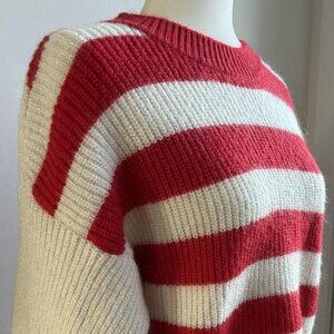 Vicolo Made in Italy Plush Red & Ivory Lurex Stripe Rib Knit Sweater – US M